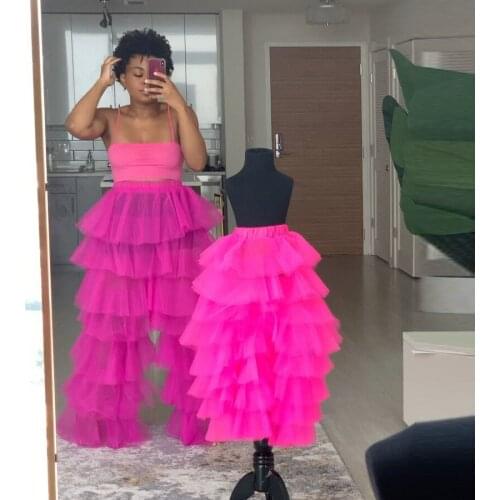 New Fashion Tulle Pants Custom Made Women Maxi Long Ruffled Tulle Pant Custom Made Mommy & Me Sexy Sheer Tulle Pants