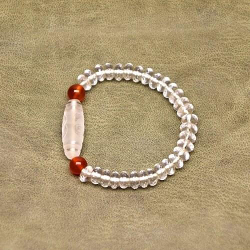 New White Crystal Beads Money hook Dzi Ji Cut angle Abacus beads Red Agate Elastic Bracelet Womens Fine Jewelry Amulet Beads