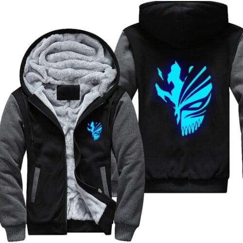 New Winter Jackets and Coats Death hoodie Anime hiphop Luminous Hooded Thick Zipper Men Sweatshirts USA Size
