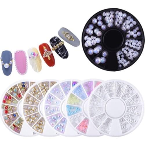 1 Box AB Colorful Nail Glitter Rhinestones 3d Charm Pearl Beads Tips Decorations In Wheels For DIY UV Gel Accessories jewelry