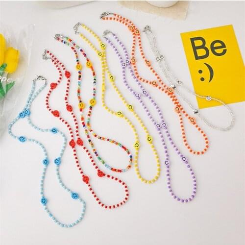 Cute Girls Anti-lost Mask Chain Red Blue Acrylic Women Chain Necklace 2021 Korean Colorful Pearls Beads Necklaces Accessories