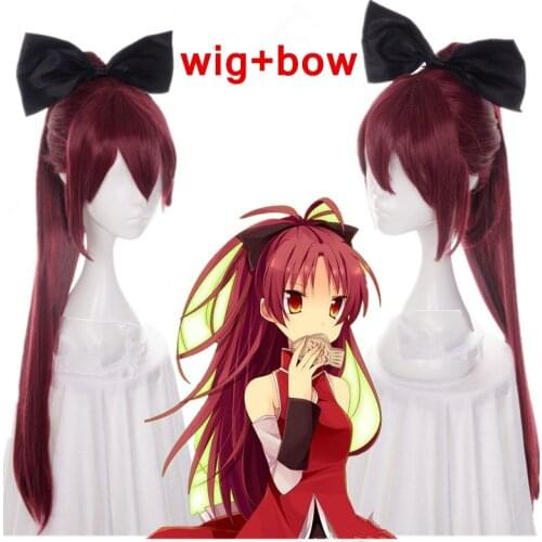 Tokyo Anime Puella Magi Madoka Magica women Sakura Kyouko cosplay wig Sakura Kyoko dark red long hair+ hairpin ponytail wig