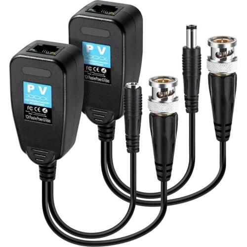 HD-CVI/TVI/AHD Passive Video Balun with Power Connector and RJ45 CAT5 Data Transmitter 1 Pair