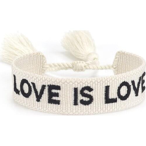 Handmade Woven Bracelet Fashion Women Tassel Drawstring Bracelets Vintage Jewelry Gift Saying LOVE IS LOVE