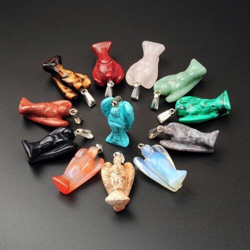 24PCS 35*21mm For Bulk Wholesale Angel Necklace Pendants Natural Gem Stone Healing Meditation Pendulum Women Men Jewelry Amulet