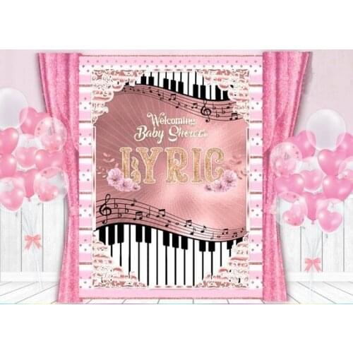 Custom Musical Music Notes Piano Flower Pink Baby Shower background Computer print birthday backdrops