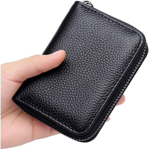 Unisex Business Card Holder Men Women Genuine Leather Card Holder Case for Bank Cards Zipper Around Wallet Coin Purse