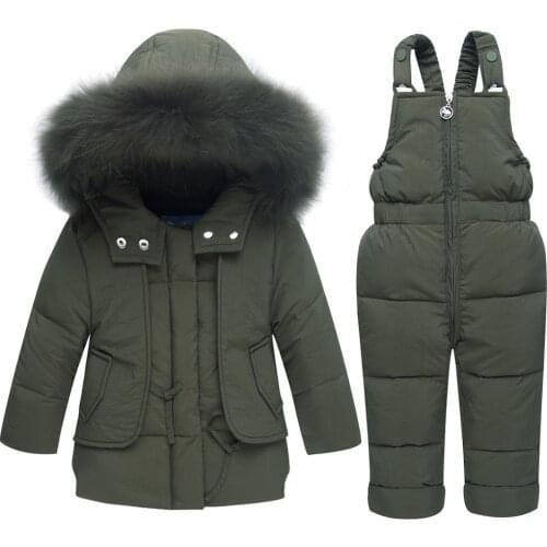 Childrens down Jacket Set Thicken Childrens Winter New Fur Collar Coat Baby down Strap