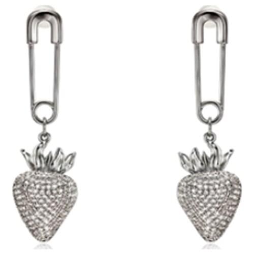 TIMEONLY Romantic Sparkly Rhinestone Strawberry Brooch Dangle Earrings Korean Fashion Hollow Earring for Women Ladies Jewellery