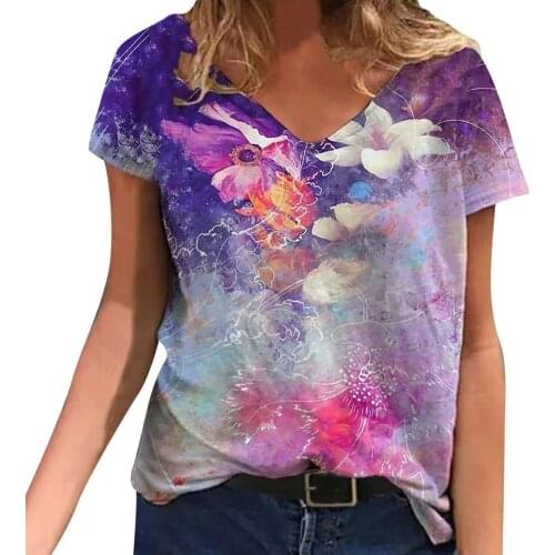 Flower Printed T Shirt For Women Short Sleeve O-neck Ladies Tops Femme T-shirts Koszula Damska Tshirt Women Camiseta Mujer