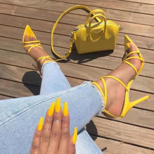 Gladiator Sandals Women Cross-strap Pointed Toe Womens Sandal Open Toe Thin Heel Pumps High Heels Sandalias Femininas Lady Shoe