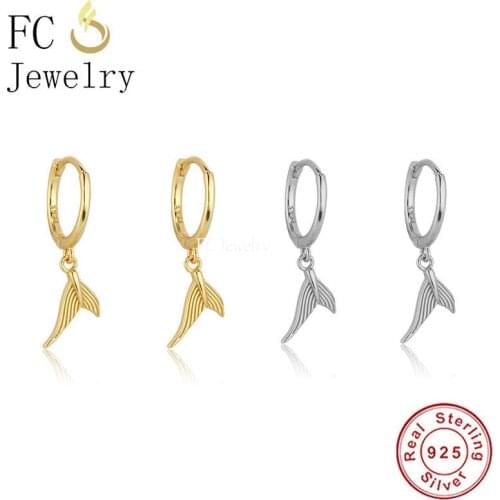 Real 925 Silver Korea Mermaid Fish Tail Piercing Hoop Earring For Femme Boucle D'oreilles Party Travel Pendientes 2021 Summer