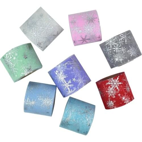 HSDRibbon 60MM Colorful snowflake printed Pattern organza Mesh Fabric Ribbon