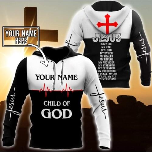 Christian Jesus Mens Hoodie Custom Name 3D All Over Printed Unisex Sweatshirt For women Autumn Casual Pullover Zipper Streetwear