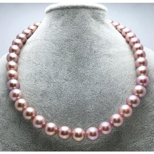 Jewelry Free Shipping 10-11mm genuine south seas pink purple pearl necklace 14K