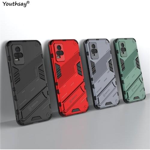 Protective Case For Vivo V21E Case For Vivo V21E Cover Armor Hard Rubber Invisible Bracket Funda Holder Cover For Vivo V21E 4G