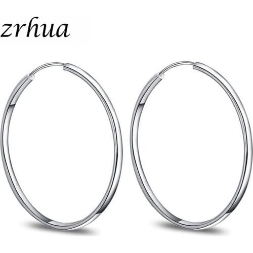 ZRHUA Silver Color Hollow Round Big Hoop Earrings Simple Fashion Jewelry for Women boucle d'oreille Female Brincos