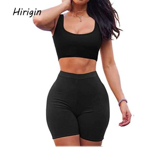2020 summer women 2 Piece sport Tight shorts Set Women Bodycon Outfits Track Suit Sexy Tank Crop Top Biker hot Shorts Active Set