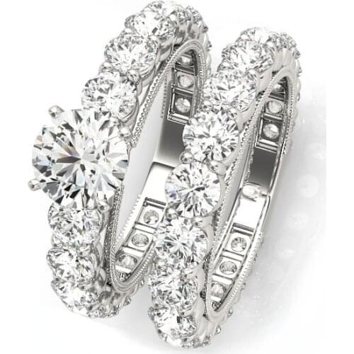 1 Ct Round Cut Engagement Ring Sets For Women 925 Sterling Silver Sona Stone Wedding Bands