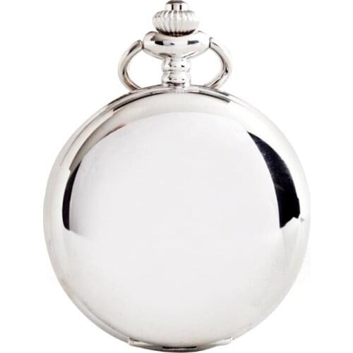 10pcs/lot Hot Sell Smooth Silver Mechanical Pocket Watch White Roman Dial Flip Pocket Watch Men Women Watches Wholesale