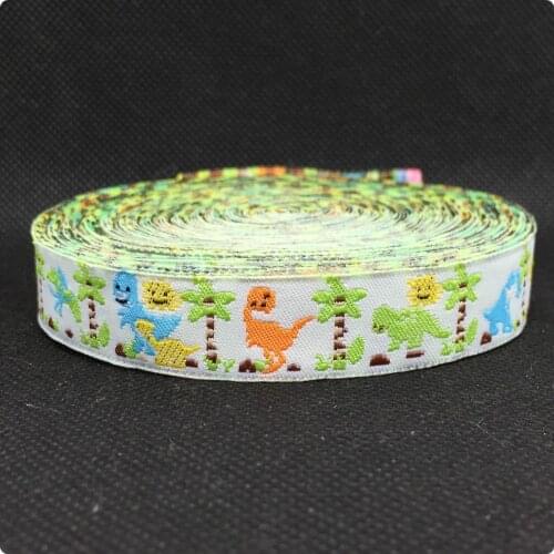 2014 NEW wholesale 5/8 '(16 mmx10yards) 100% Polyester Woven Jacquard Ribbon cartoon Dinosaur tropical rainforest KT2015052508