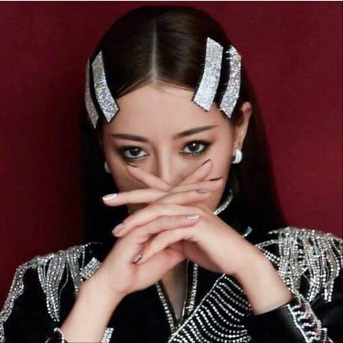 2021 Shiny Rhinestone Big Hair Barrettes Hairpins Stick Hair Jewelry for Women 4 PCS Set Luxury Crystal Bangs Clip Hair Ornament