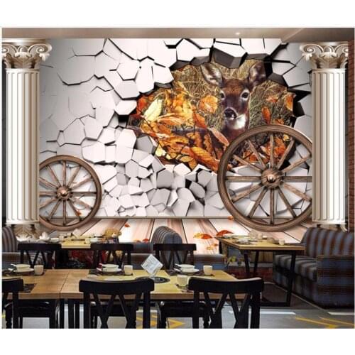 3d wall murals wallpaper for living room Fantasy Brick Wall Deer Cafe Tooling home decor photo wallpaper for walls 3 d