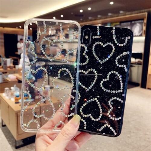 Shark Teeth Glitter Love Heart Diamond Phone Case For iPhone12 11pro 11promax XR XS Max 6 6S 7 Plus Soft Rhinestone Back Cover