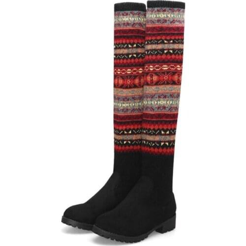 BLXQPYT New 2019 Bohemian over knee high socks boots women winter thigh high boots high heels pointed toe large size 33-48 Z8-5s