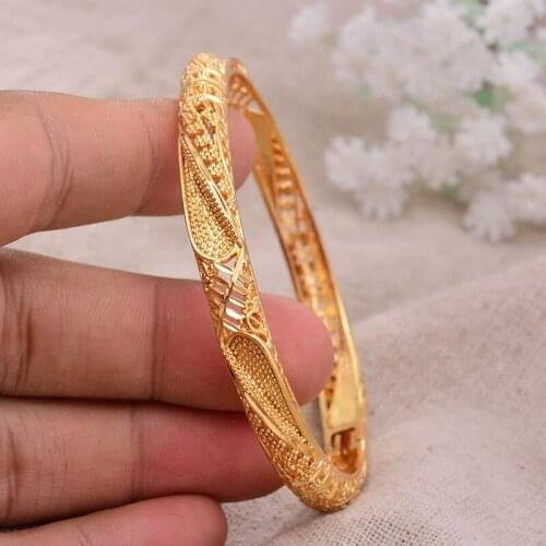 24k 1Pcs/lot Ethiopian Africa Gold Color Bangles for Women Dubai Bride Bracelet African Wedding Jewelry Middle East Items