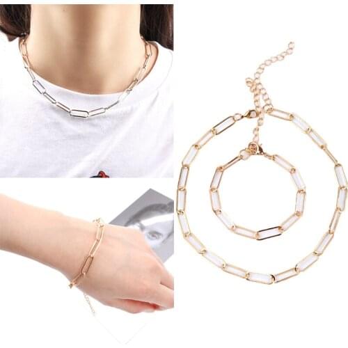 The Contracted Party Chain Necklace Bracelet Sets Necklace for Women Girls Simple Clavicle Chain Choker Fashion Jewelry Gifts