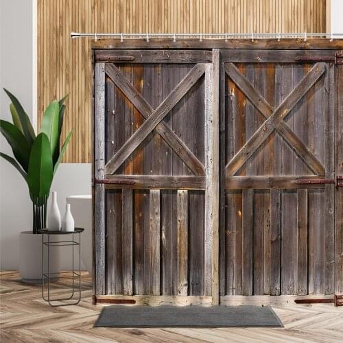Wooden Door Shower Curtains Bathroom Decor Old Vintage Wood Doors Waterproof Printed Cloth Screen Bath Curtain For Home Decorate