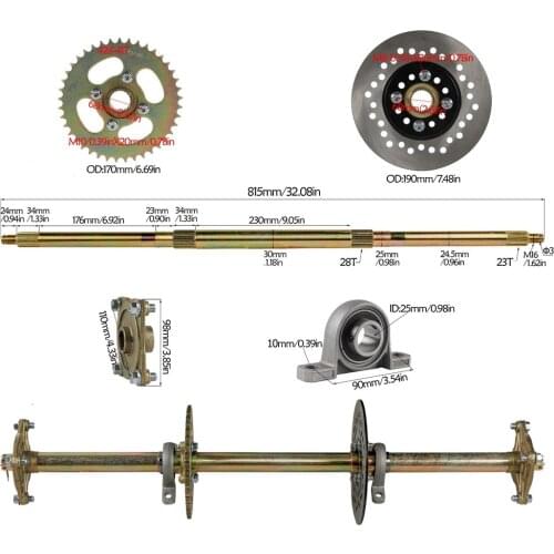 For Go Kart Frame 810mm Rear Axle Kit + Vertical Bearing Bracket + Wheel Hub Brake Rotor Sprocket GoKart ATV Dirt Bike DIY Parts