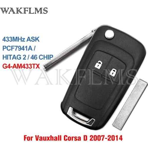 For Vauxhall Corsa D 2007 2008 2009 2010 2011 2012 2013 2014 Flip Car Key 433MHz Ask PCF7941A G4-AM433TX