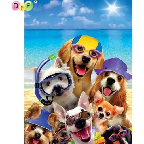 DPF diamond painting cross stitch beach dog diamond embroidery crafts diamond mosaic kit square/round rhinestone home decor