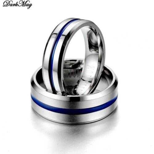 DarkMag e Trendy 8MM Stainless Steel Blue Groove Ring For Men Wedding Bands Rainbow Rings Male Jewelry Drop shipping
