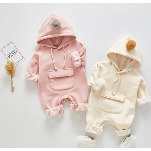 Cartoon boys romper autumn winter hooded long sleeve jumpsuit newborn baby bodysuit for toddler girls overalls children pajamas