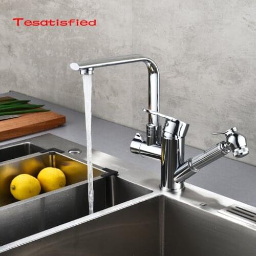 2018 Torneira Do Banheiro Spring Kitchen Faucet Pull Out Side Sprayer Dual Spout Single Handle Mixer Sink 360 Rotation Faucets