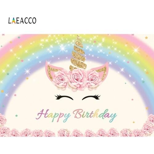 Laeacco Unicorn Party Flower Portrait Scene Baby Photography Backgrounds Customized Photographic Backdrops For Photo Studio