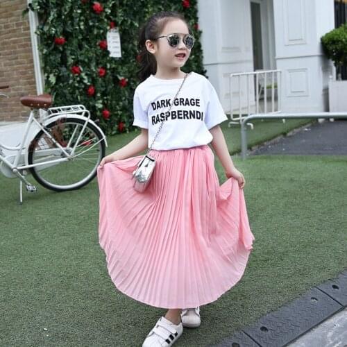 Girls Long Skirt Children Clothes Kids Pink Black Pleated Skirts Teenage Girls Skirts Summer 8 9 10 11 12 13 14 Years Mother