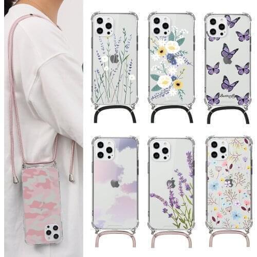 Fashion Crossbody Strap Lanyard Case For iPhone 12 mini 11 Pro Max XR X 7 8 6 6S Plus XS Max SE 2020 Flower Necklace Case Covers