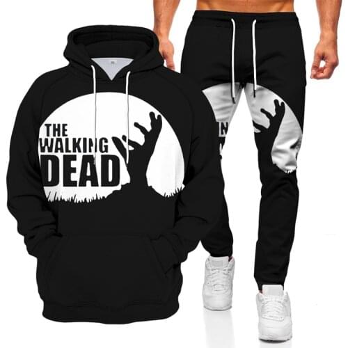 Spring and autumn fashion classic mens sweater + sports pants two-piece casual sweater clock icon printing sports suit