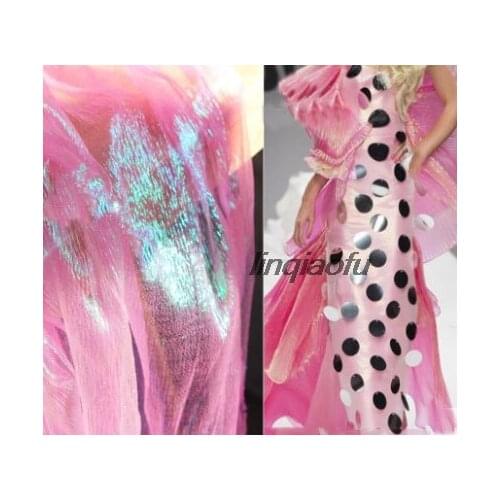 Soft Symphony Peach Pink Pleated Texture Flashing Mesh Colorful background fabric