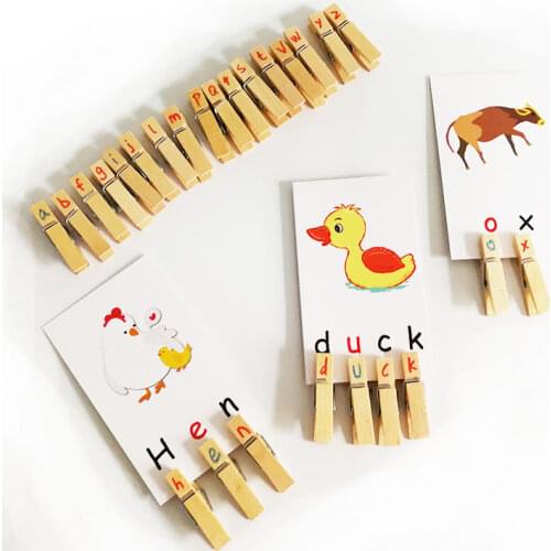 Montessori Learning Card Clips Set Montessori Language Material Educational Wooden Toys for Children Juguetes Montessori E2464H