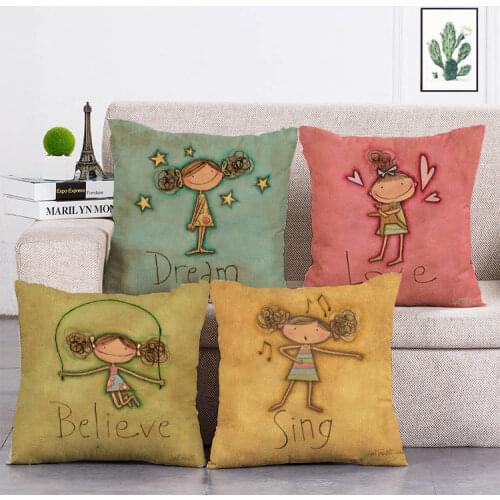 Dream love believe sing girl linen/cotton throw pillow covers couch cushion cover home decorative pillows T185