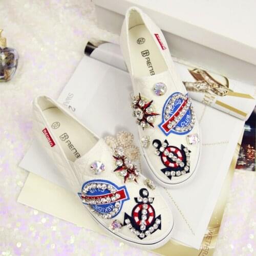 Autumn new style handmade diamond hand-sewn navy wind cloth paste thick-soled casual shoes lazy canvas womens shoes