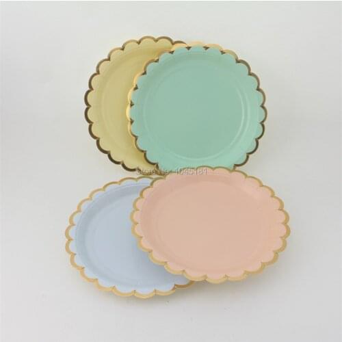Solid Paper Plates Cake Luncheon Dessert Candy Small Plates Pink Blue Mint Yellow Gold Plates for Wedding Birthday Baby Shower