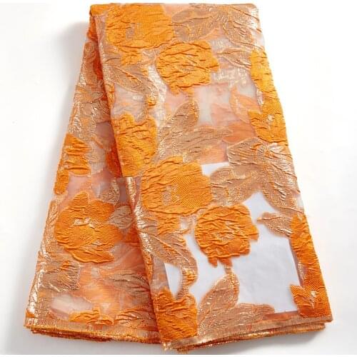Zhenguiru Orange African Jacquard Tulle Lace Fabric Nigerian Tissu Brocade Flowers Embroidrty Lace Fabric For Women Dress A 2476