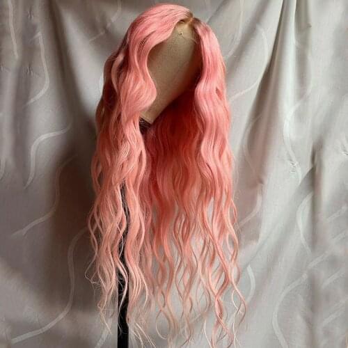 Orange Pink Long Lace Frontal Wig With Natural Hairline 24 Inches Long Wave Glueless Lace Wigs For Black Women Preplucked