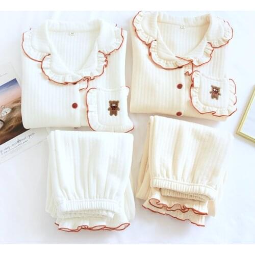 2Pcs Winter Long Sleeve Trousers Pajamas Set New Sleepwear Cute Thicken Warm Cotton Female Pijama Suit Pyjama Femme Loungewear